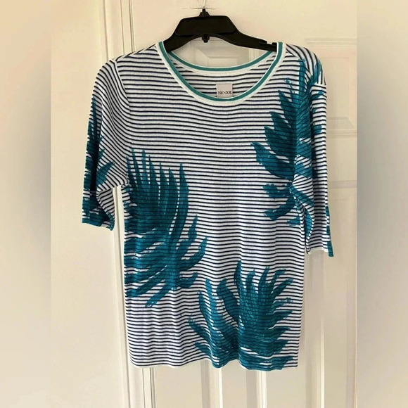 NWT NIC + ZOE LEAVING LINES SHORT SLEEVED SWEATER MEDIUM (LINEN / COTTON BLEND) - Picture 6 of 8